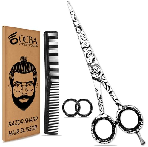 OCBA Ciseaux Coiffure Salon Acier Inoxydable Ciseaux à cheveux Professionnels 6 Pouces Ciseaux Barber pour hommes et femmes (6 pouces Blanc)