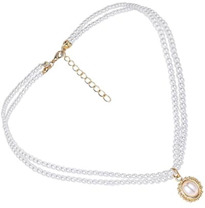 LIFKOME 1pezzi Collana Retro Doppio Con Ciondolo Perle Elegante Catena Per Clavicola Gioielli Da Collo Per Occasioni Formali o Casual Per Amiche e Donne