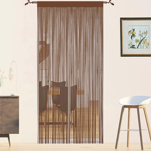 Rideau Fil Anti Mouches pour Porte Extérieur - Moustiquaire Fenêtre, Cloison De Séparation De Pièces (Café, 90 x 245 cm)