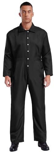 CHICTRY Men's Long Sleeve Work Coveralls Jumpsuits Mechanic Uniform Lightweight Coverall Workwear Black XL