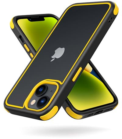 MobNano Ultra Hybrid Durchsichtig Hülle für iPhone 13/14, Stoßfest Bumper Transparent Handyhülle Shockproof Fallschutz Silicone iPhone 13 14 Case - Schwarz/Gelb