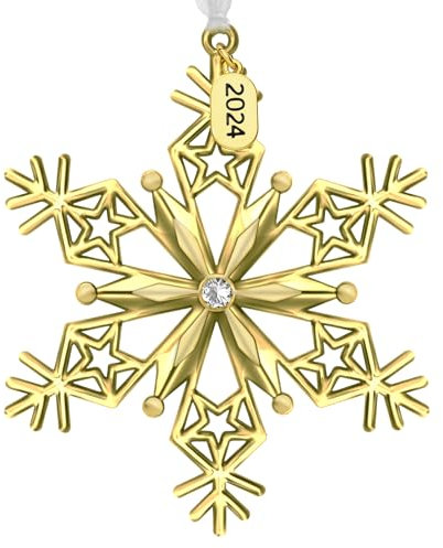 West style Goldener Weihnachtsbaumschmuck – Metallische Schneeflocke zum Aufhängen, Heimdekoration, hängendes Andenken, Geschenk (2024, A, goldene Schneeflocke)
