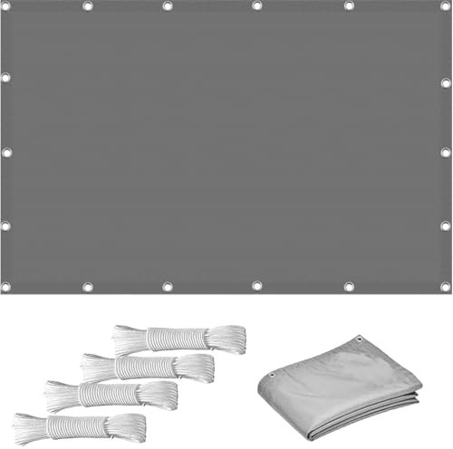 Tenda da sole in HDPE, 2 x 2,7 m, impermeabile, 98% protezione dai raggi UV, resistente al vento, con corda inclusa, ideale per giardino, balcone, grigio chiaro