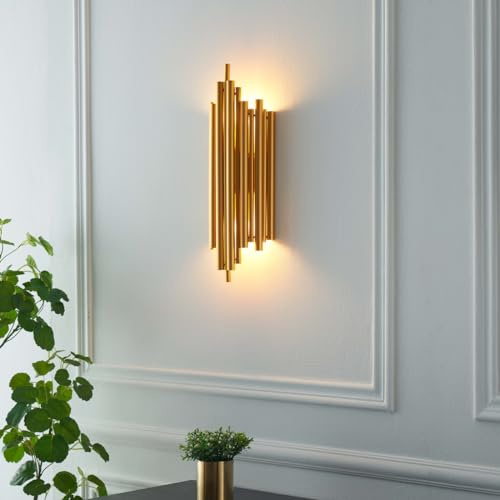 KOSILUM – Rosela – Golden Aluminium Wall Light – Warm White Light for Living Room, Bedroom, Kitchen, Hallway – 2 x Max 25 W – E14 – IP20
