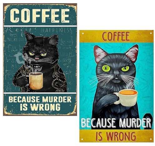 Katzen Blechschild, 2 Stück Schwarze Katze Lustiges Muster Wanddekoration, Vintage Poster Blechschild, Badezimmer Wanddekoration, Für Haus, Bad, Toiletten, Cafe Dekoration(20x30cm)