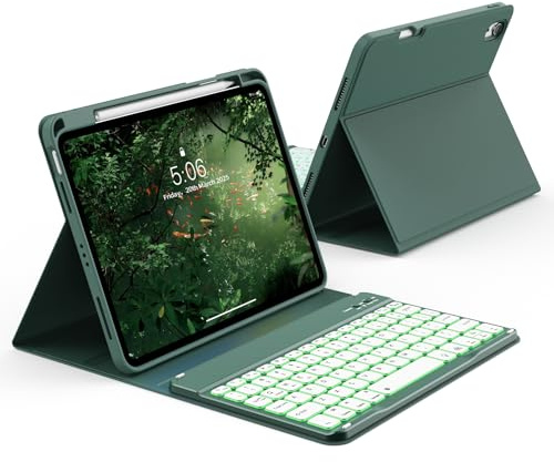 KVTVOU Case with Keyboard for iPad A16 11th Gen/iPad 10th Gen, Dark Green | Magnetic Bluetooth Keyboard for iPad (A16) 11/10 Gen, 7 RGB Backlight Colors, Four Corners Anti-Fall TPU Shockproof Cover