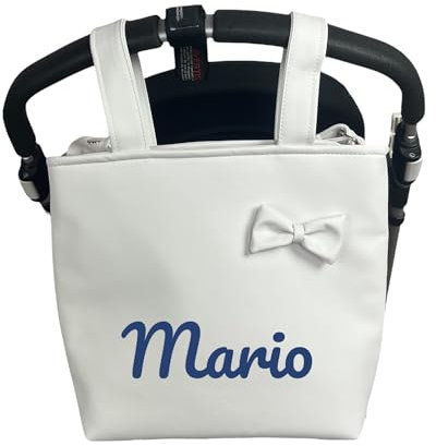 Danielstore Bolso Carro Bebé Talega Polipiel Personalizado con Nombre Bebe Bordado Bolso Organizador Pañaleras para Bebés Bolsa Carrito Bebe… (Blanco Roto con asa Colgar Hombro)