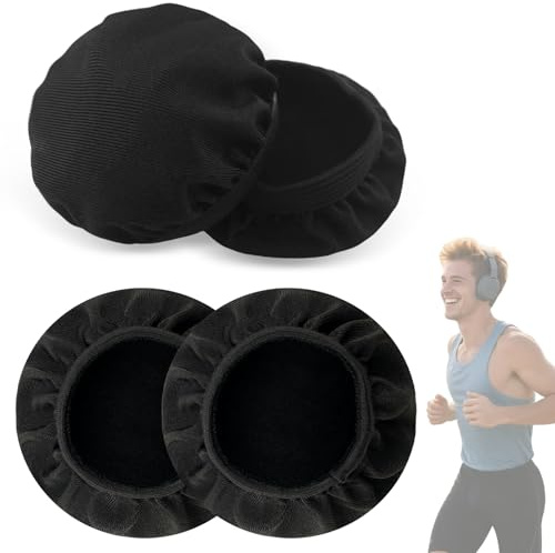 Dehnbare Kopfhörer Abdeckung Schutz Überzug - Wiederverwendbare Abdeckung für Headset-Ohrpolster, Geeignet für Kopfhörer mit 9–11cm, 3.54-4.33 inches, Maschinenwaschbar (4 Stück, Schwarz)