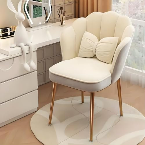 Chaise décorative avec accoudoirs pour chambre/salon - Pieds dorés - Pour salon de manucure, café, bar, dressing (blanc)