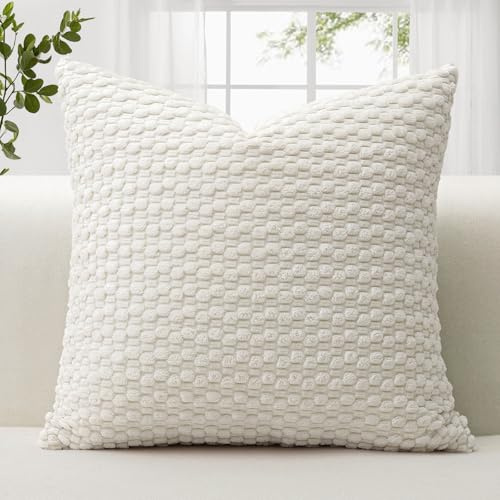 JOTOM 1 Stück Cord Kissenbezüge, 3D Bubble Texture Boho Zierkissenbezug Dekorative Sofakissen Dekokissen Kordsamt Kissenbezug Deko Kissenhülle für Couch Sofa Wohnzimmer (60x60cm, Creme Weiß)