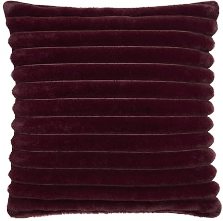 Appletree Hygge Polyester Faux Fur Filled Cushion, 43 x 43 cm, Burgundy, Square, Horizontal Ribbed Design, 100% Polyester Cover, Adult