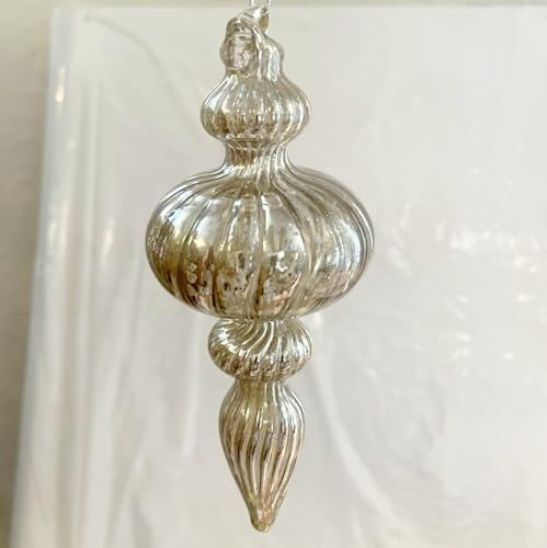 Glas Tropfen mundgeblasen zum hängen klares Glas mit Silbereffekt, Bauernsilber Länge ca. 16 cm Durchmesser 6 cm