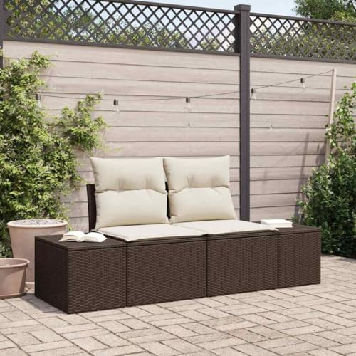 QJBSAVVA Gartensofa 2-Sitzer Braun 123x62x69 cm Poly-Rattan Outdoor Sofa mit Stahlrahmen Modernes Design für Balkon Terrasse und Garten