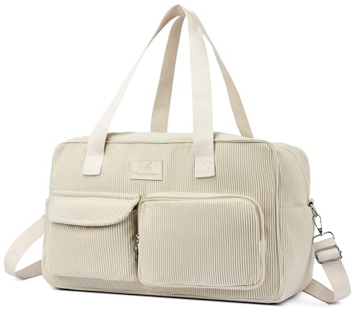 Micmores Cord Reisetasche, Sporttasche Damen 20L Weekender Wickeltasche, Ryanair Handgepäck 40x20x25, Gym Bag Geburt Krankenhaustasche Mit PVC Nasse Tasche für Fitness (Beige)