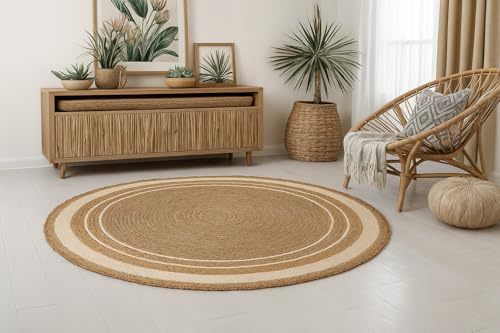 MY-RUG Jute Teppich rund 90 cm - Sisal-Optik Wohnzimmerteppich - Natur | Handgewebter Juteteppich aus 100% Naturfaser, OEKO-TEX zertifiziert, flach gewebt, Wendeteppich für Boho & Scandi Stil