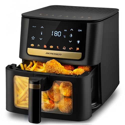 Berdsen Airfryer Heißluftfritteuse - 1700 W 6,5 l - Fritteuse Mit LED-Anzeige - Schwarz