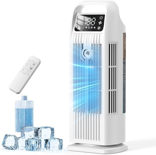 Condizionatore Portatile 6 in 1, Climatizzatore Silenzioso con Raffreddatore d'Aria 1200ml, Oscillazione 120°, Timer 1-12H, 4 Velocità, Controlli Tattili e Telecomando(Bianco freddo)