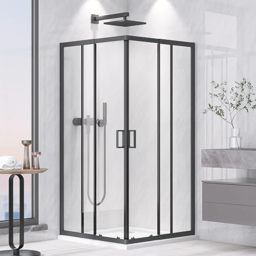 STARLEAD Duschkabine Variabel 75-90 cm – Flexibler Eckeinstieg Passend für Duschkabine 90x90 & 80 x 80, 180cm 4mm ESG Sicherheitsglas, Magnetdichtung, Moderne Komplettdusche, Schwarz Matt