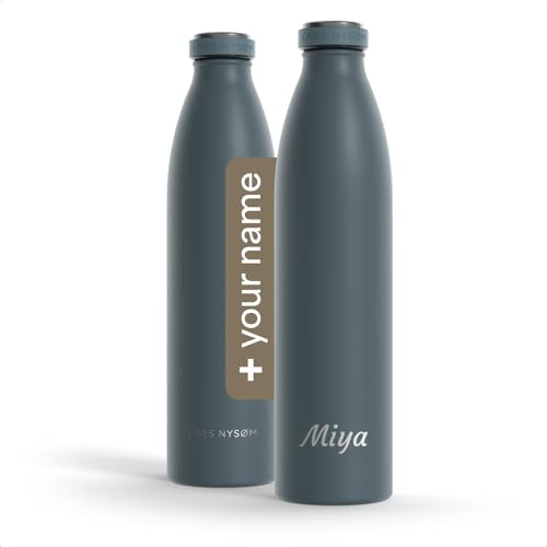 LARS NYSØM Personalisierte Edelstahl Trinkflasche 350ml, 500ml, 750ml, 1L, 1 5 liter | Thermosflasche Kohlensäure geeignet mit Gravur | Wasserflasche als Geschenk mit Namen (Stone Blue, 1000ml)
