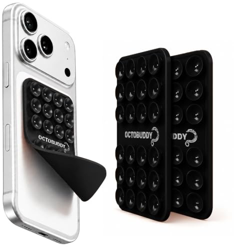 OCTOBUDDY - Silicone Suction Phone Case Adhesive Mount - Silicon Sticky Phone Grip with Higher Suction Power - Hands-Free, Strong Grip Holder for Selfies and Videos - Pack of 1 (Black, Small)