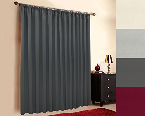 Hochqualitativer schwer entflammbarer Verdunkelungsvorhang nach Maß in Übergröße (M1 und B1 Zertifikat), XXL, Überbreite, Kräuselband, Schlaufen, Gardinen nach Maß, Silber Grau (195x350cm, HxB)