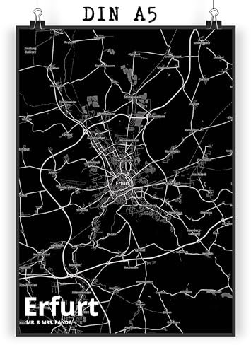 Mr. & Mrs. Panda Poster Erfurt DIN A5 - Geschenk, drucke, Wandbild, Stadt, Deko Bild, Kunstdruck, Designposter, Dorf Karte Landkarte Map Stadtplan