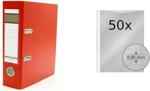 Ordner / DIN A5 / 75mm / Farbe: rot + 50 Prospekthüllen