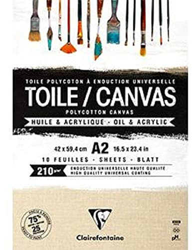Clairefontaine 975212C Packung (mit 10 Blatt Leiwand zum Bemahlen Sandkorn, 210g, kopfgeleimt, DIN A2, 1 Pack, Natur