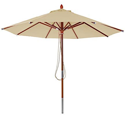 Mendler Gastronomie Holz-Sonnenschirm HWC-C57, Gartenschirm, Polyester/Holz 14kg, rund Ø3m Seilzug stoßsicher - creme