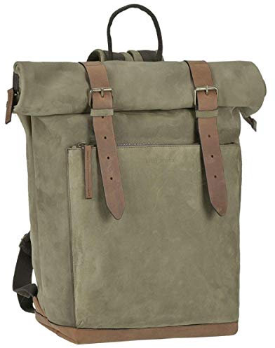 Ruitertassen Roll-Rucksack Rolltop Daypack Damen Herren Leder Kurierrucksack Tagesrucksack Fahrradrucksack Trekkingrucksack Khaki Oliv mit Ranger Lederbesatz