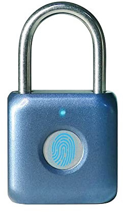 Fingerabdruck-Vorhängeschloss, eLinkSmart kleines Vorhängeschloss Biometrie schlüsselloses Schloss für Spind Fitnessstudio, Schule, Schränke, Koffer, Werkzeugkasten, Koffer (Blau)