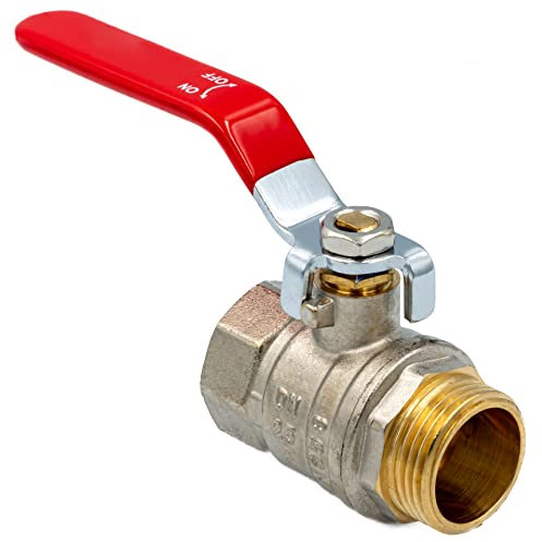Kugelhahn 3/4 Zoll AG-IG - Absperrventil aus vernickeltem Messing mit PTFE-Dichtung - Absperrhahn mit Hebelgriff - Wasserhahn Sicher für Trinkwasser