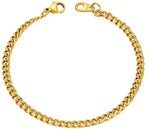 U7 Mens Gold Bracelet Curb Chain Braclets for Women Link Braclet