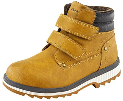 TZJS Unisex Kinder Klassische Stiefel für Jungen Mädchen Baby Winterstiefel Mit Klettverschluss Wasserdicht Stiefeletten Schneestiefel Arbeitsstiefel Herbstschuhe Winterschuhe(Kamel Warm, numeric_29)