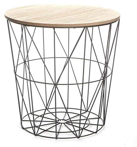 HOMION Modern Round Wire Metal Storage Basket Side Table Bedroom Balcony Corner Tea Table (Black, Small)