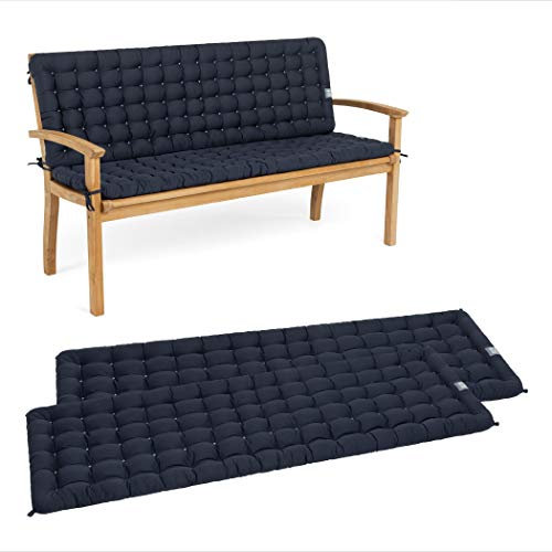 HAVE A SEAT Luxury - Sitzpolster-Set mit Rückenteil für Gartenbank, Bequeme Gartenbankauflage, waschbar bis 95°C, pflegeleichtes Sitzbank Polster, Made in Germany (150 x 48 cm, Marine-Blau)