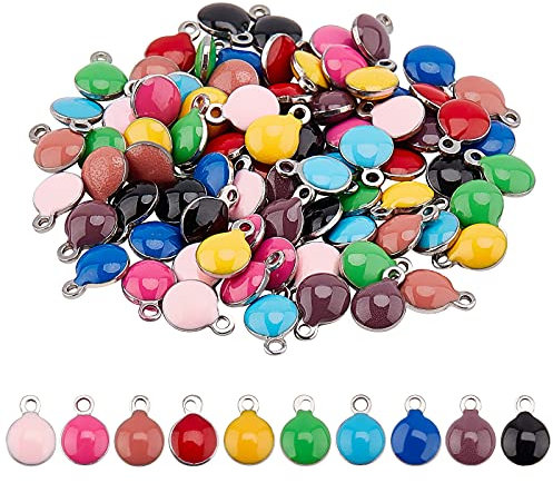 UNICRAFTALE ca. 80 Stück, 10 Farben, flach, rund, Emaille, Anhänger, Edelstahl, Gemischtfarbig, emailliert, Pailletten, Schmuck, Charms für die Schmuckherstellung, Loch 1 mm