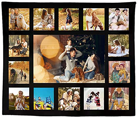 JINFU Personalisierte Fotodecke Mit Eigenen Fotos und Text, Decke Mit Collage, Individuelles Fotogeschenk für Weihnachten (B, 200x150cm)