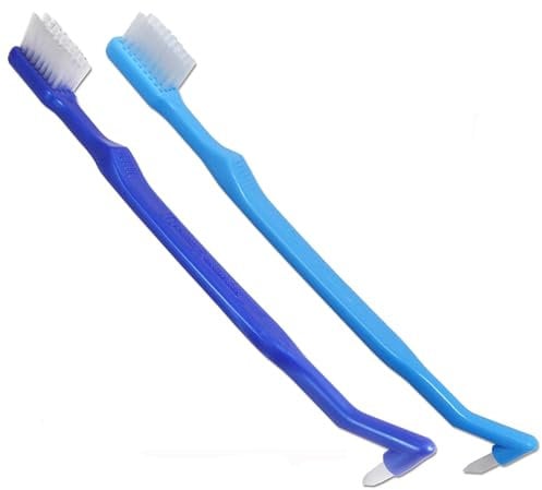 V-Trim Präzision – Kieferorthopädische Zahnbürste x 2 – mit Zahnzwischenraumreiniger am Handgriffende für Zahnspangen
