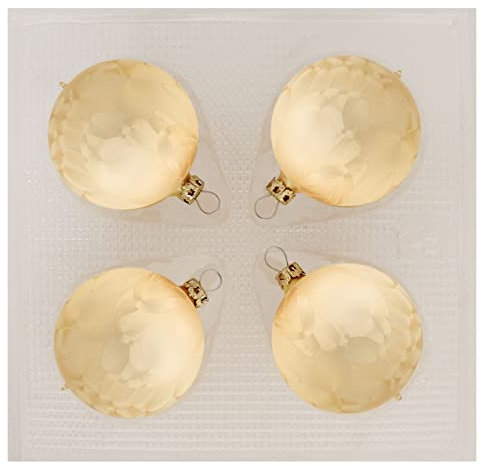 Thüringer Glasdesign Weihnachtskugeln Gold mit Eislack, 4 Stück/Set, ca. 6 cm, Weihnachtsbaumschmuck