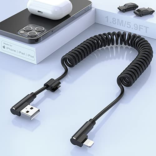 MTAKYI Phone Spiral Ladekabel, 90 Grad Rechtwinklig Apple Ladekabel [MFi Zertifiziert & CarPlay Kompatibel] Datenübertragung Spiral-USB-Kabel, Passend Für iPhone 14/13/12/11/SE/Xs/Xr/8/7 Plus