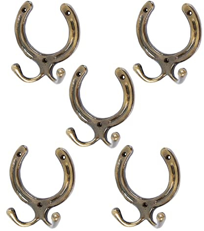 Hammer and Tongs Hufeisen -Doppel -Kleiderhaken - W100mm X H110mm - Messing - Pack Von 5