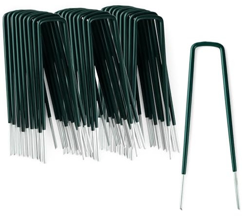 PVC Coated Garden Pegs Heavy Duty Metal Ground Pegs - Anti Rust Galvanised Steel Pegs for Securing Weed Control Fabric, Ground Sheets Membrane, Astro Turf - 100 Pcs