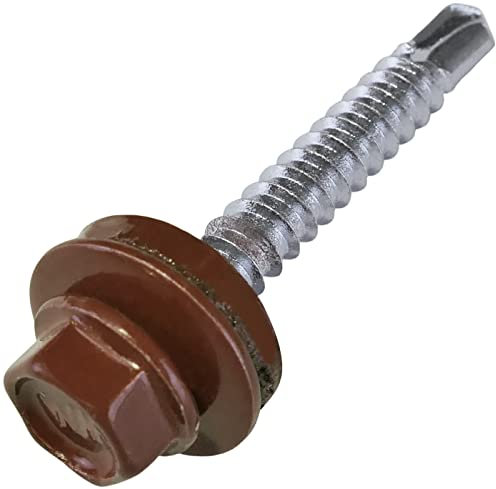 AERZETIX - C57173 - Lot de 50 Vis autoperceuse Ø4.8x35 mm + rondelle d'étanchéité EPDM - peint en couleur rouge oxyde RAL 3009- empreinte de la tête 8 mm hexagonale - en acier