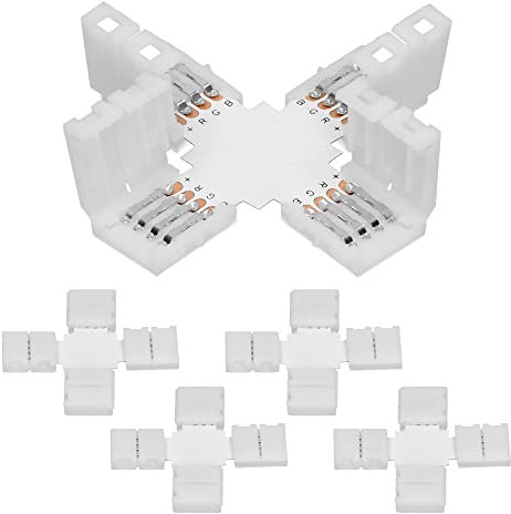 ECD Germany 5er Set LED Strip Leiste Verbinder X-Form Kreuz 4 polig 10mm RGB SMD 5050/3528 LED Strip Zubehör Lichterkette 4 Pin Adapter Stecker Connector 90grad Schnellverbinder Lötfreier Eckverbinder