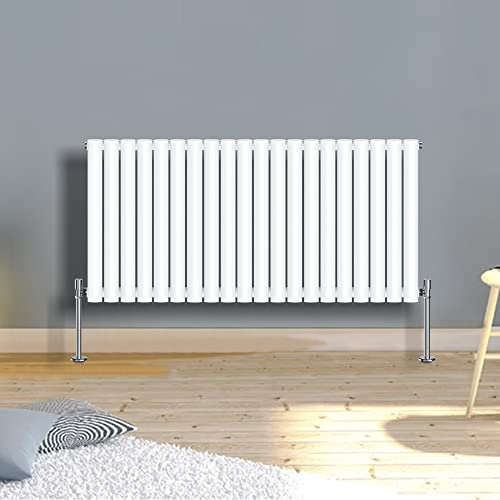 Warmehaus Radiateurs horizontaux fins blancs 600 x 1180 mm - Simple moderne - Montage mural ou au sol - Radiateur à panneau ovale