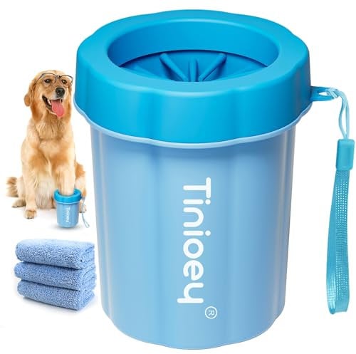 Tinioey Dog Paw Cleaner for Dogs, Dog Paw Washer, Pet Paw Cleaner Muddy Paws Cleaner, Dog Foot Cleaner (with 3 Absorbent Towels), Dog Walking Accessories Dog Gifts