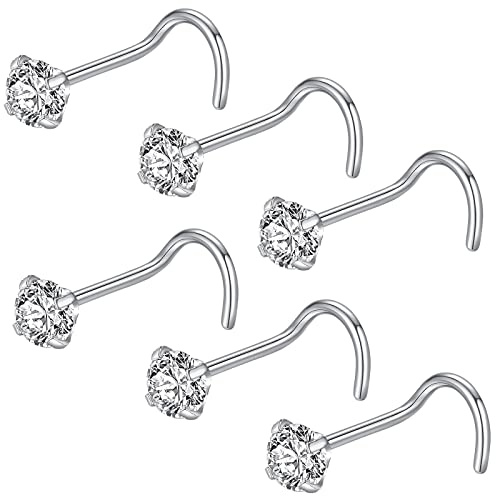 JOYMORE 6PCS 316L Surgical Steel Nose Ring Studs/Nose Screw for Women Nostril Piercing Jewelry 22g / 20g / 18g