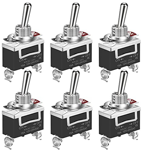 GUUZI Servicio Pesado Interruptor de Palanca Basculante 10A/12VDC, 6A/24VDC, SPST 2 Pines Interruptor de Encendido/Apagado Barra de Metal -6 Pack