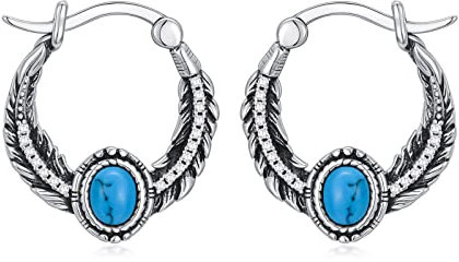 Feder-Ohrringe für Frauen Sterling Silber Western Türkis Hoop Ohrringe Türkis Schmuck Geschenk für Frauen